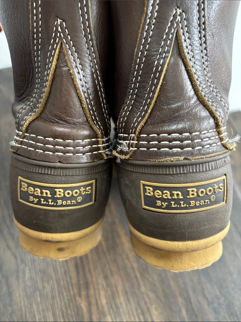 LL Bean boots,dark brown leather,lace up, 8” tall,size 8 men, size 9.5 women